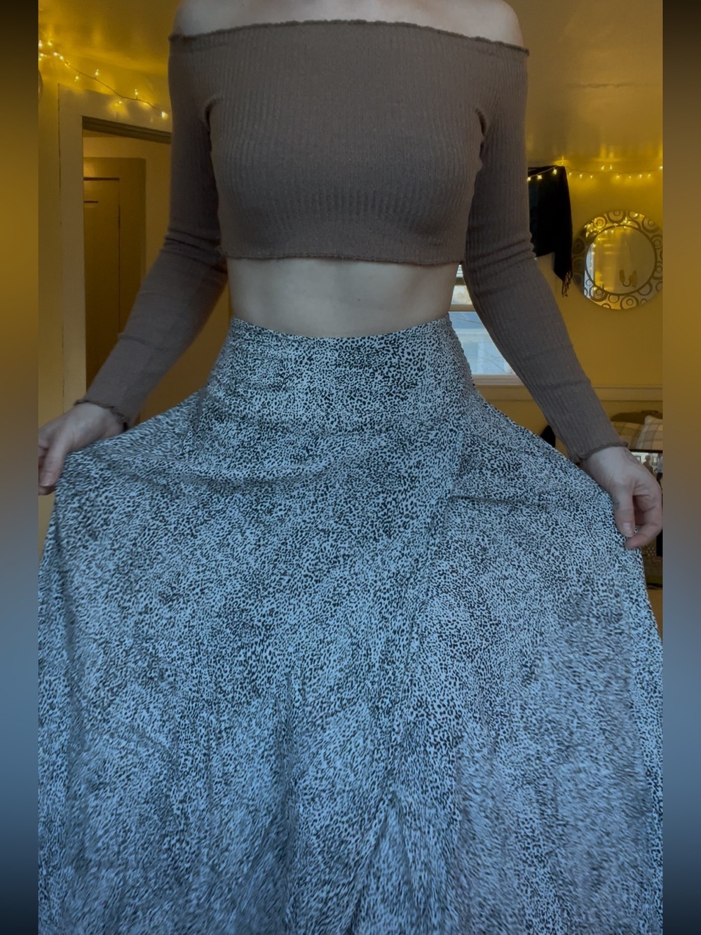 Japna A-Line Maxi Skirt Brown and Beige Leopard Print Whimsy Fairy Flowy Light - Picture 3 of 13